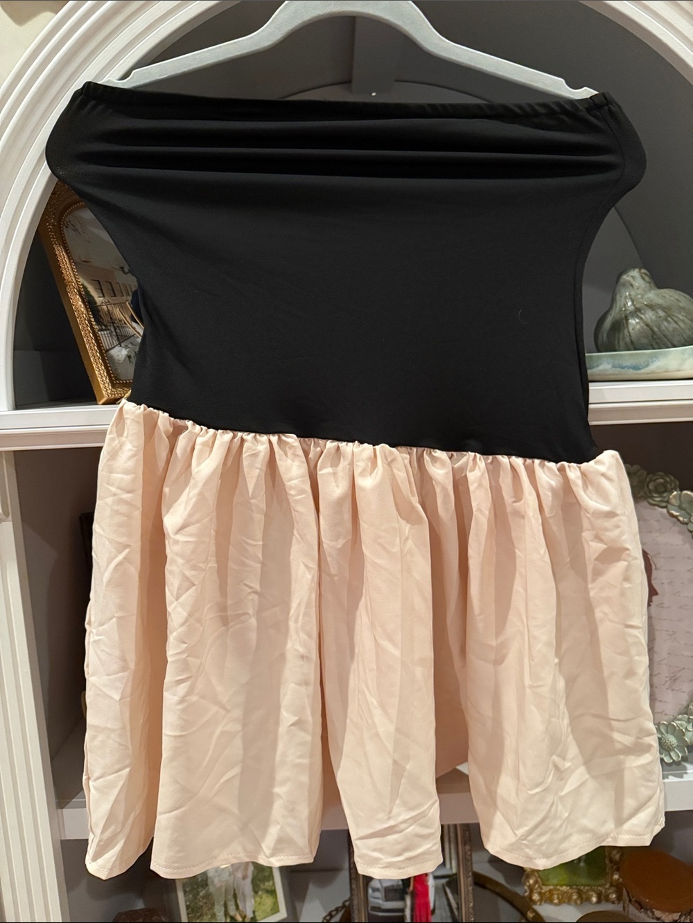 Black Strapless dress with Blush Cream Skirted Hem